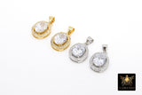 CZ Oval Charms, Clear Round Bezels Pendants with Bail #2725, Silver Gemstone Pear Shapes for Necklace or Earrings