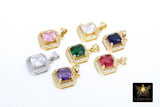 CZ Square Charms, Clear Crystal Drop Bezels #2664, Silver Gemstone Rectangle Shape Pendants