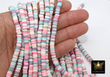 2 Strands 6 mm Clay Flat Beads, Pastel Heishi beads in Polymer Clay Disc CB #132, Pink Aqua