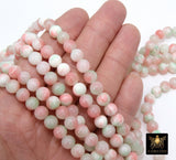 White and Pink Beads, Smooth Mixed Light Green and Pink Jade Dyed Beads BS #122