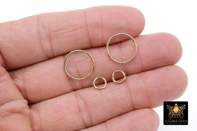 14 K Gold Hoop Stud Earrings, High Quality Gold Filled Round Ring Stud Post Findings #2798, 7, 10, 15 mm Minimalist Connector Ring Loops