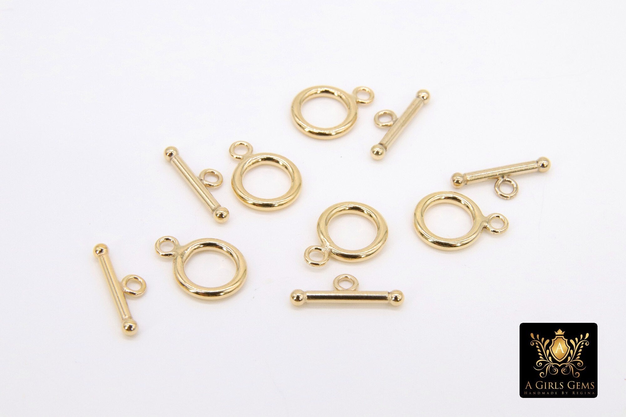 14 K Gold Toggle Clasp Set, Ball End 12 x 9.0 Gold Filled Toggle Ring #2800, 14 mm Ball End T Bar Jewelry Findings