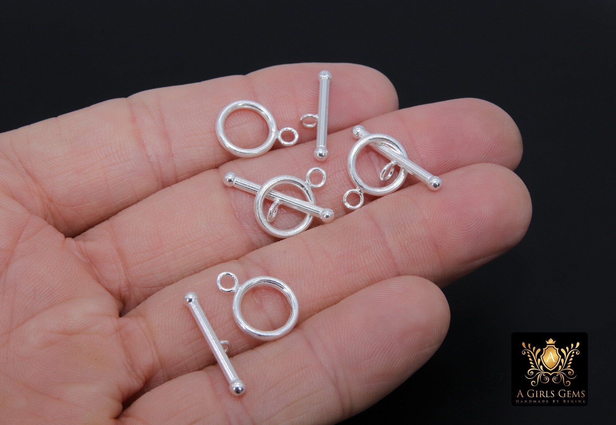 925 Sterling Silver Toggle Clasp Set, Ball End 16 x 12 mm Toggle Ring #744, 22 mm Thick T Bar Stamped 925 Clasps