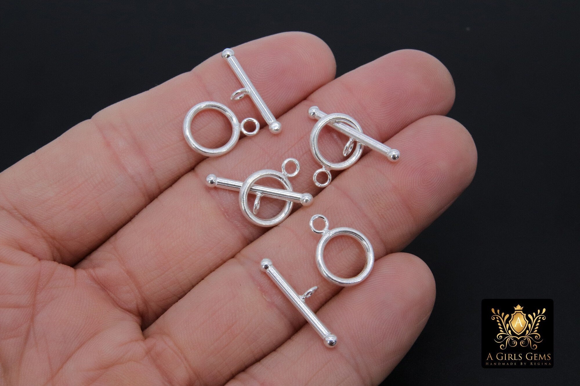 925 Sterling Silver Toggle Clasp Set, Ball End 16 x 12 mm Toggle Ring #744, 22 mm Thick T Bar Stamped 925 Clasps