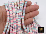 2 Strands 6 mm Clay Flat Beads, Pastel Heishi beads in Polymer Clay Disc CB #132, Pink Aqua