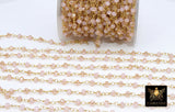 Pink Rosary Chains, 4 mm Pink Beige Mystic Crystal Gold Chains CH #418, Rondelle Wire Wrapped