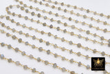 Natural Labradorite Gemstone Rosary Gold Chain, Gray 4 mm Jewelry Chain CH #337, 1 5 10 feet Religious Chain