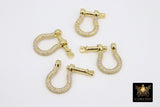 CZ Pave Gold Brass Shackle Clasp, Genuine 16 K Gold Plated 16 mm Clasps #2789, Small Ring Connector Screw Jewelry Clasps
