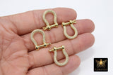 CZ Pave Gold Brass Shackle Clasp, Genuine 16 K Gold Plated 16 mm Clasps #2789