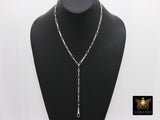 925 Sterling Silver Fob Lariat Necklace, Silver Drawn Rectangle Chain, Front Swivel Clasp Choker