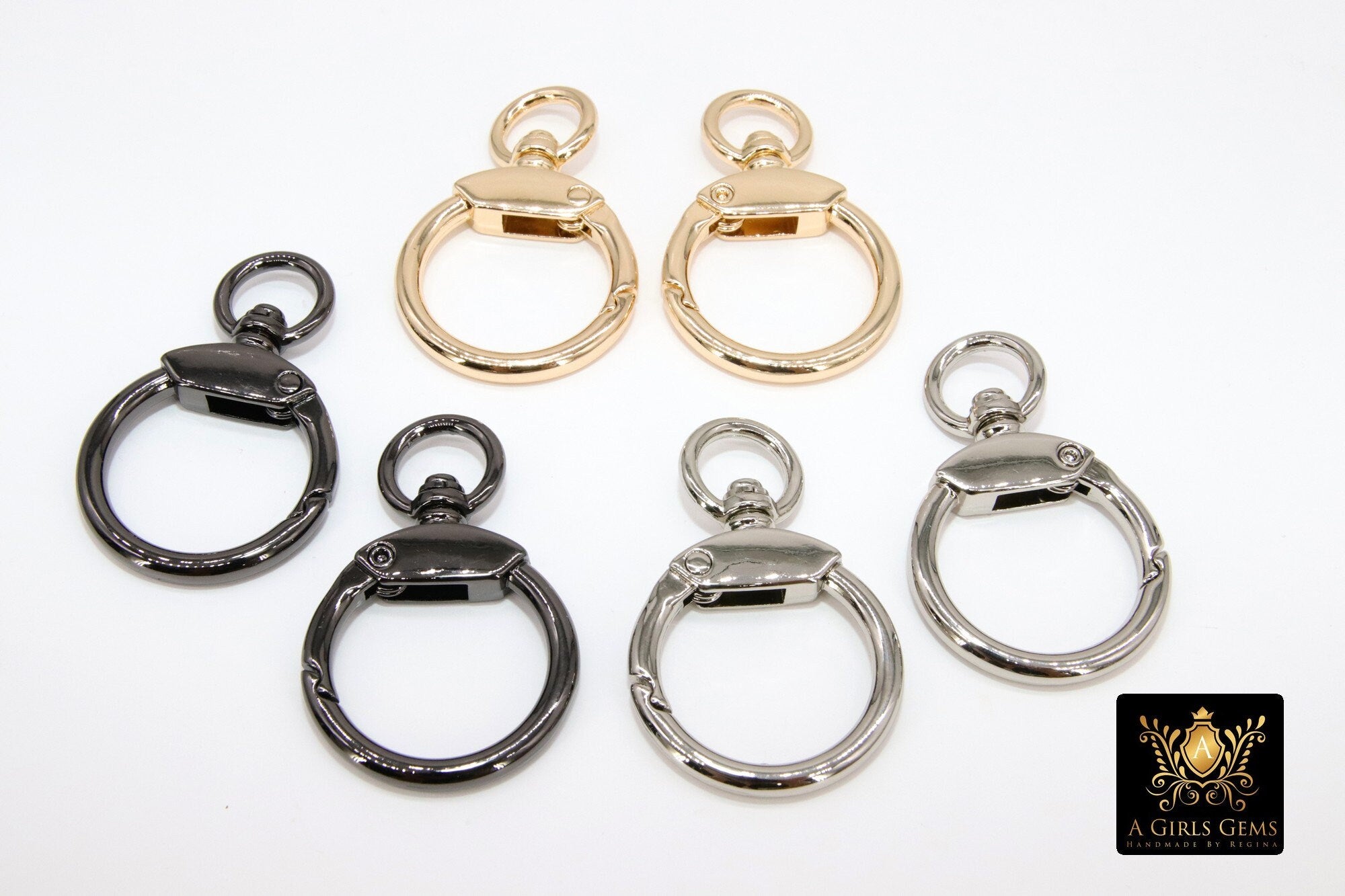 Gold Swivel Spring Gate Clasps, Silver or Black Spring Lock Push Clip #2764, Fob Jewelry Findings 29 mm