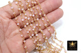 Pink Rosary Chains, 4 mm Pink Beige Mystic Crystal Gold Chains CH #418, Rondelle Wire Wrapped