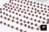 Amethyst Purple Rosary Chain, 6 mm Faceted Crystal Chains RS #92, Gold Wire Wrapped Jewelry Chain, Shipped from USA