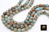 Natural Matte Blue Jasper Beads, Frosted Beige Blue Opalite Imperial Sea Sediment Round Beige Beads BS #7 - A Girls Gems