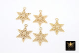 Gold Filled Star Charms, Medium Filigree Dainty Starburst Pendants #124, Bracelet, Earring or Necklace Jewelry, 17 x 22 mm