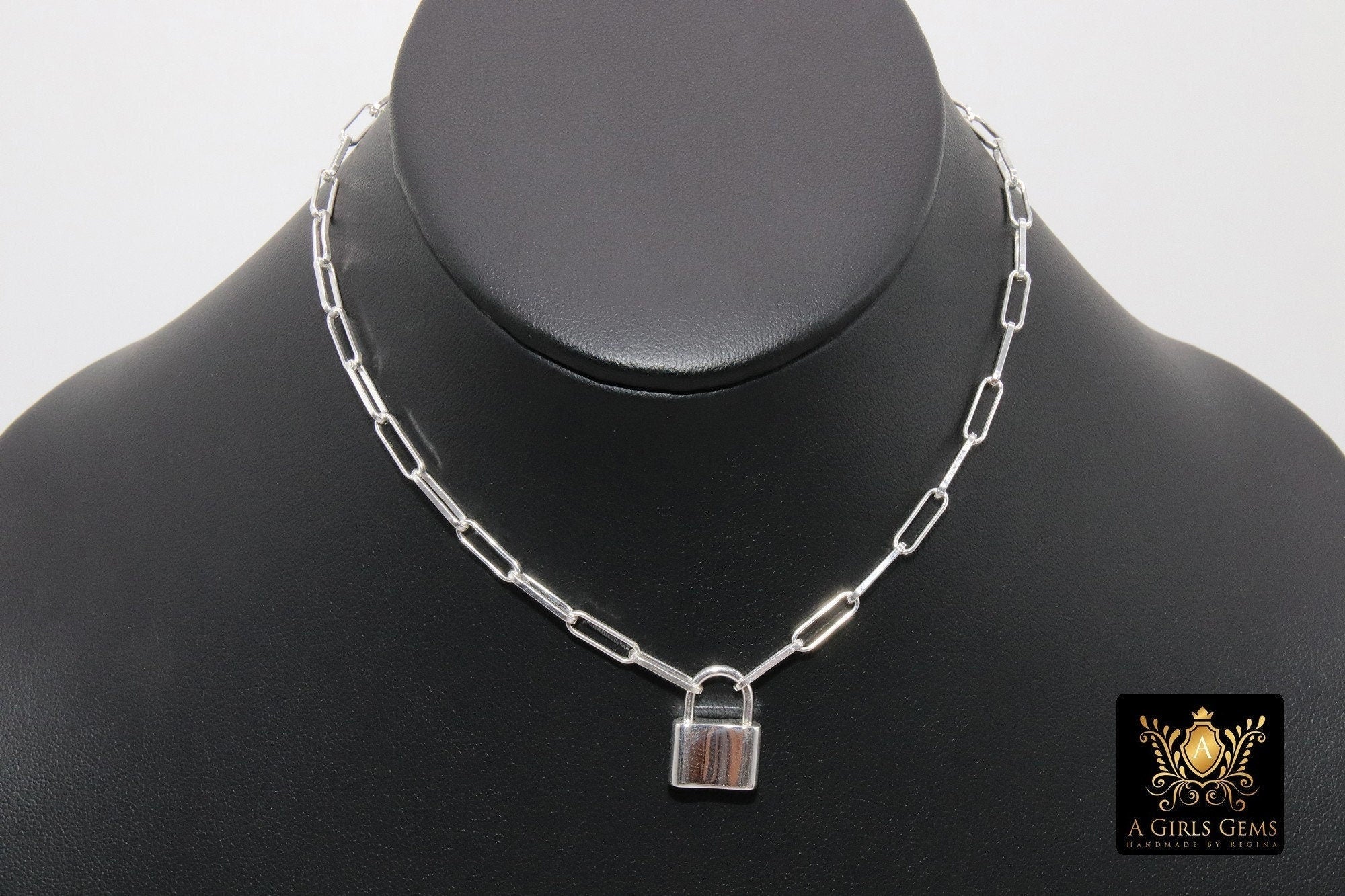 925 Sterling Silver Lock Necklace, Solid Silver Locking Clasp Elegant – A  Girls Gems