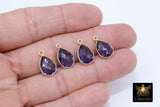 Iolite Teardrop Charms, Gold Plated Oval Gemstone Charms #2846, Sterling Silver Birthstone Pendants