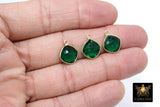 Diamond Emerald Shaped Charms, Gold over 925 Sterling Silver Green Gemstone Charms #2462, May Birthstone Jewelry