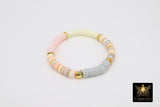 Initial Heishi Gold Stretchy Bracelet #795698, Peach Ivory Gray Clay Rondelle Flat Beaded Bracelets, Beach Stacks - A Girls Gems