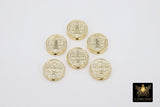 St. Benito Beads, Gold 14 mm Cross St. Benedict Round Bead #2835, Dime Size Round Medallion Medals, Cross Bracelets