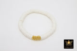 Navy Blue and Lime Gold Stretchy Bracelet #698, Oregon State Fan Team School Spirit Heishi Beaded Bracelet - White/Petal Beads