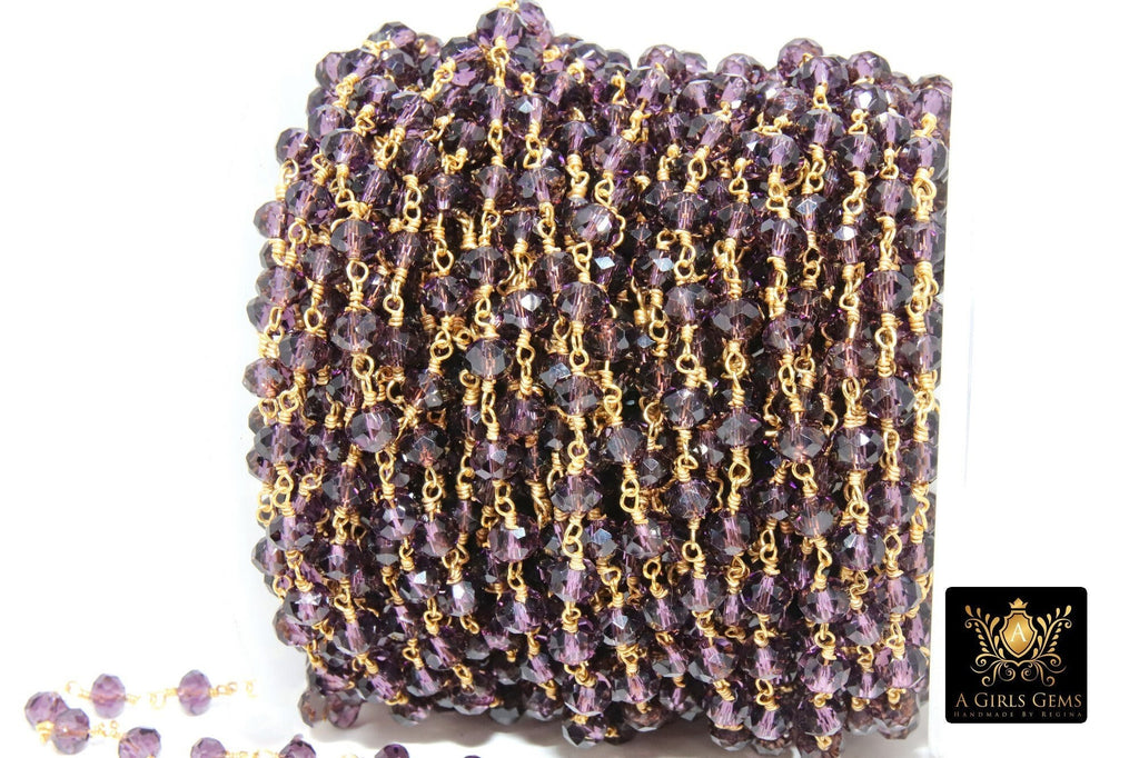 Amethyst Purple Rosary Chain, 6 mm Faceted Crystal Chains CH #307, Gol ...