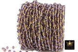 Amethyst Purple Rosary Chain, 6 mm Faceted Crystal Chains CH #307, Gold Wire Wrapped Jewelry Chain - 1 foot