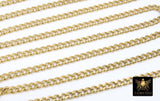 Gold Curb Chain, 6 mm Stainless Steel Heavy Flat 304 Cuban CH #216, Genuine 21 K Gold Plated Diamond Cut Oval Unfinished Chains