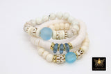 White Bone and Baby Blue African Bead Gold Stretchy Bracelet #679, Blush White Heishi Clay Beaded Bracelet, Sea Glass Jewelry