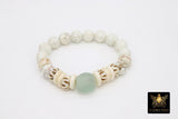 Bone and Mint Blue African Bead Gold Stretchy Bracelet #679, Blush White Heishi Clay Beaded Bracelet - A Girls Gems