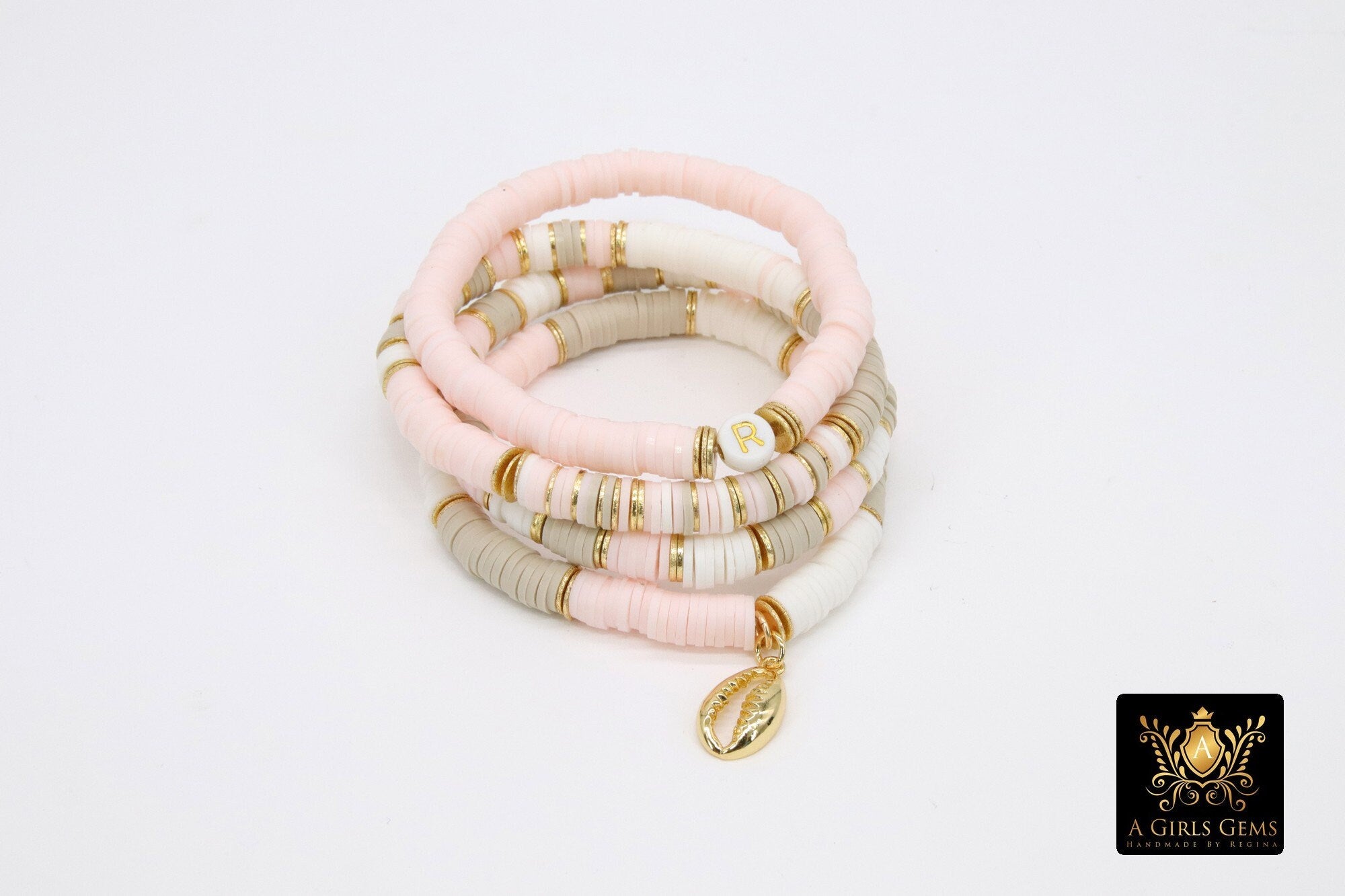 Heishi Bracelet Set for Women Custom, Boho Jewelry With Name
