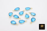 Blue Topaz Teardrop Charms, Gold Plated Oval Blue Gemstones #2854, Sterling Silver December Birthstone