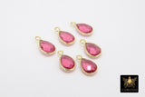 Pink Tourmaline Teardrop Charms, Gold Plated Oval Pink Gemstones #2855, Sterling Silver Red October Birthstone