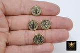 St. Benito Beads, Gold 14 mm Cross St. Benedict Round Bead #2835, Dime Size Round Medallion Medals, Cross Bracelets