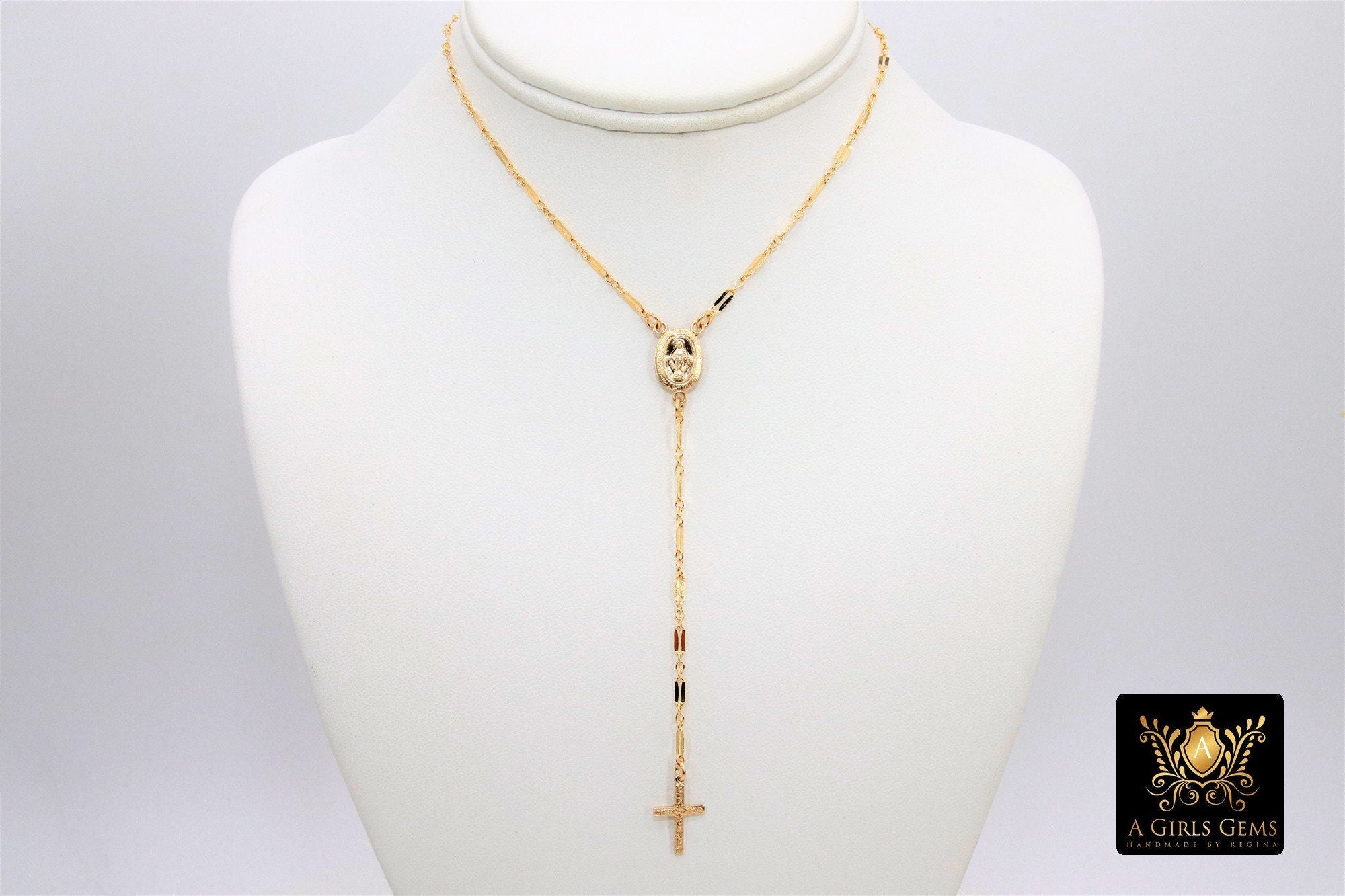 Personalised 18ct Rose Gold Plated or Silver Rosary Necklace