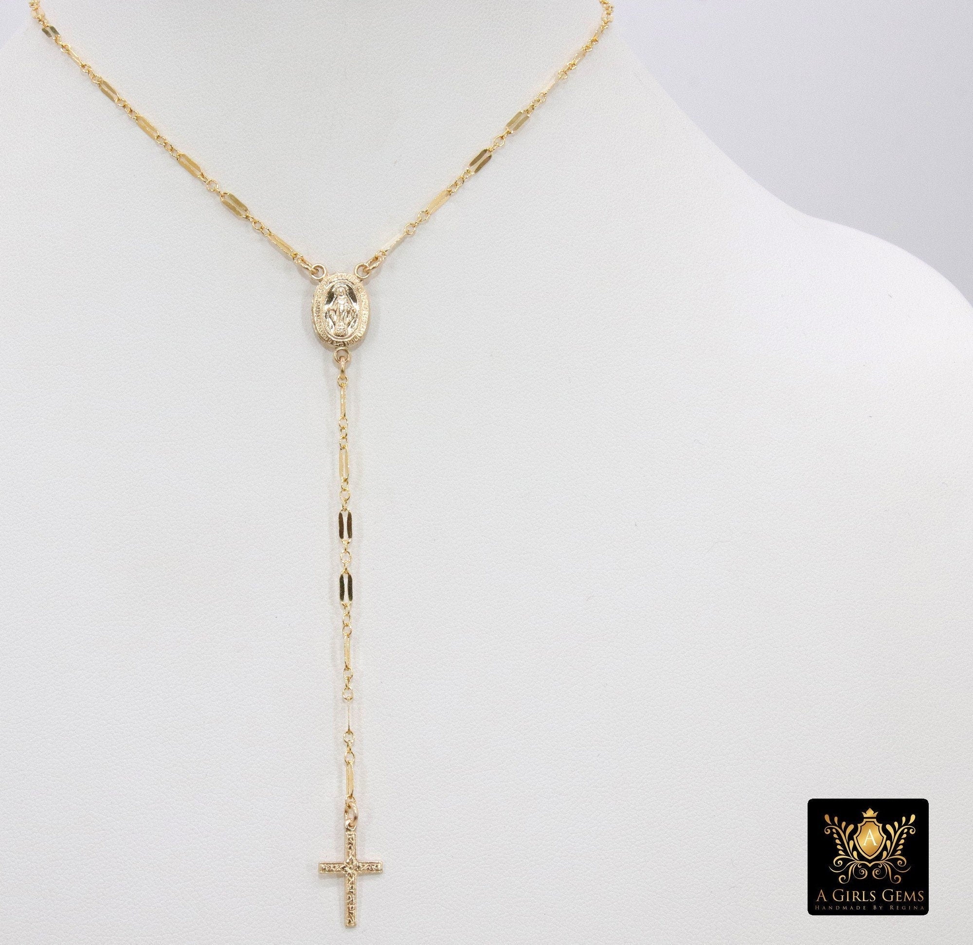 14kt gold rosary necklace | Virgin Mary Chains | Rose Mary Necklace