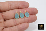 Peru Chalcedony Teardrop Charms, Gold Plated Faceted Aqua Mint Gemstones #2861, Sterling Silver Birthstone Pendants