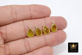 Lemon Quartz Teardrop Charms, Gold Plated Faceted Yellow Gemstones #2843, Sterling Silver Birthstone Pendants, 8x14 mm