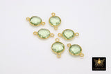Gold Round Green Amethyst Gemstone Connectors, 925 Sterling Silver Linking Bezels #2185, 10 mm Birthstone colors, Jewelry Findings