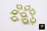 Gold Round Green Amethyst Gemstone Connectors, 925 Sterling Silver Linking Bezels #2185, 10 mm Birthstone colors