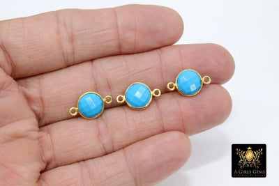 Gold Round Blue Turquoise Gemstone Connectors, 925 Sterling Silver Linking Bezels #2842 - A Girls Gems