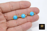Gold Round Blue Turquoise Gemstone Connectors, 925 Sterling Silver Linking Bezels #2842, 10 mm Birthstone colors