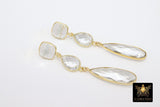 Clear Crystal Quartz Stud Earrings, Gold 925 Teardrop Gemstone, Long Clear Bridal Earrings