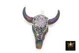 Natural Amethyst Bone Cow Skull Pendant, Boho Longhorn Cattle CW5 - A Girls Gems