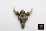Beige Bone Cow Skull Pendant, Boho Brown and Black Stone Longhorn CW14, Resin Bone Skull - A Girls Gems