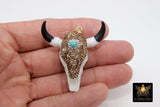 Blue Turquoise CZ Bone Cow Skull Pendant, Boho Longhorn Cattle CW7 - A Girls Gems