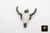 Black and White CZ Bone Cow Skull Pendant, Boho Longhorn Cattle CW2 - A Girls Gems