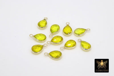 Lemon Quartz Teardrop Charms, Gold Plated Faceted Yellow Gemstones #2843, Sterling Silver Birthstone Pendants, 8x14 mm