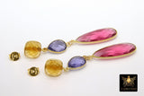 Citrine, Amethyst and Pink Tourmaline Stud Earrings, Gold 925 Teardrop Gemstone, Long Earrings - A Girls Gems