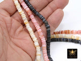 Shell Bead Heishi Bead Strands, Multi Color Black, Pink and Natural Flat Shell Beads BS #136